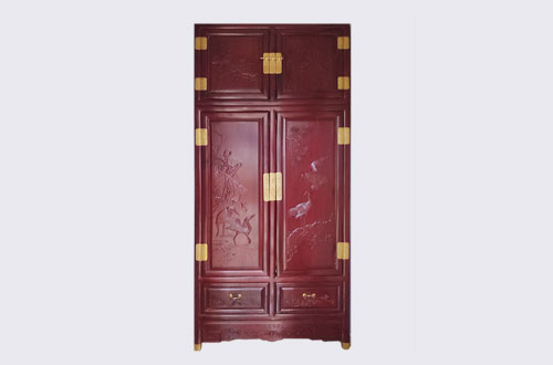 北海高端中式家居装修深红色纯实木衣柜
