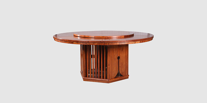 北海中式餐厅装修天地圆台餐桌红木家具效果图